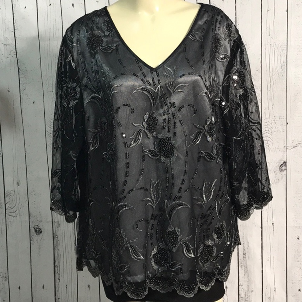 Vintage elegant embellished top fits XL